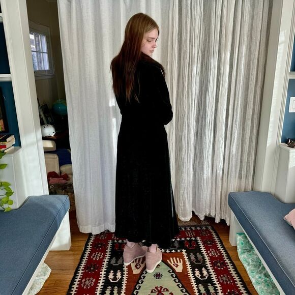 Vintage Black Chenille Duster Coat - Picture 4 of 8
